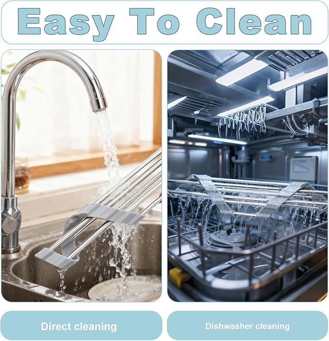 Triangle Dish Drying Rack, Sink Caddy for Top of Sink Rack, Stainless Steel Roll-Up Over The Sink Drainer, Foldable Sponge Holder for Kitchen Sink Organizer, Non-Slip Silicone, Space-Saving