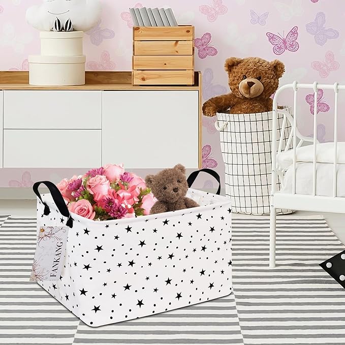 FANKANG Storage Basket,Nursery Hamper Canvas Laundry Basket Foldable with Waterproof PE Coating Storage, Office, Bedroom, Clothes,Toys (Rec-Star)