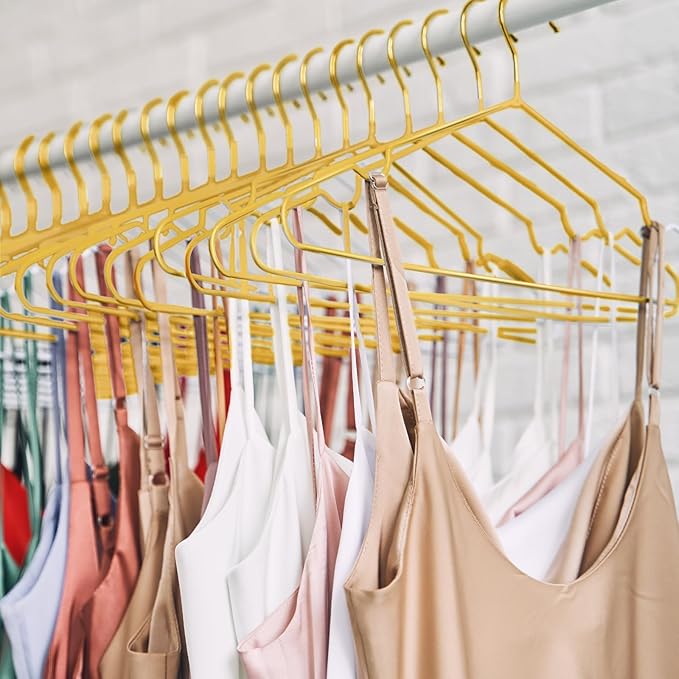 Wesiti 100 Pcs Gold Hangers Cloth Space Savers Hanger Set Include 50 Strong Metal Wire 17.7 in Clothes Hangers with 50 Hanger Connector Extender Hook Space Saving for Jacket Shirt Dress Closet Dorm