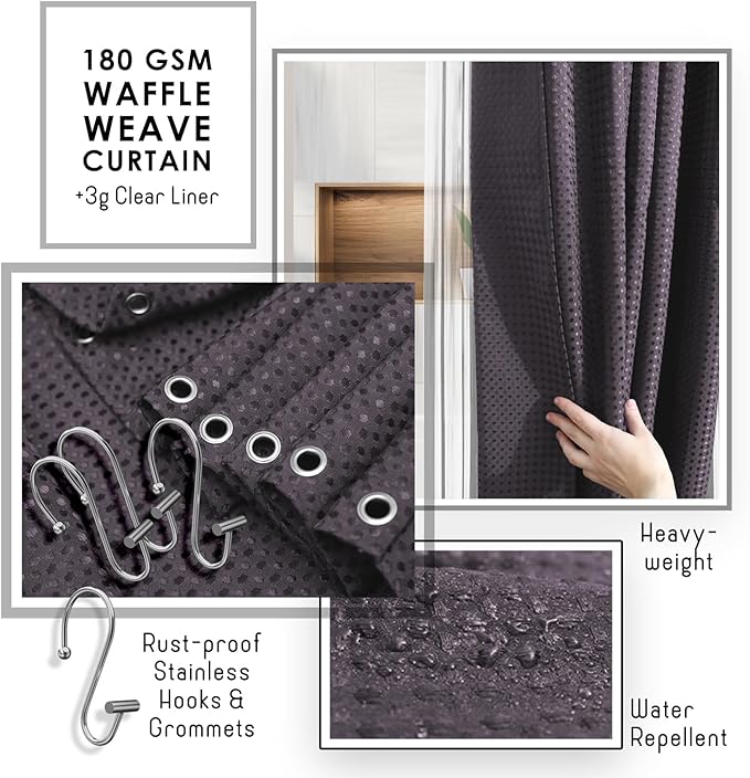 Clara Clark Bathroom Accessories Set - 27PC Bathroom Set with Adhesive Corner Shower Caddy Hanging, Bathroom Sets with Shower Curtain and Rugs, Purple Shower Curtain Set with Bathroom Trash Can