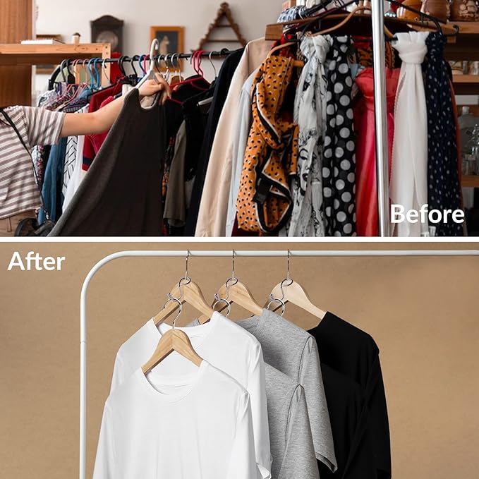 60 Pack Clothes Hanger Connector Hooks Metal Hanger Extender Hooks, Sturdy Hooks for Closet Wardrobe Space Saver Fits All Types of Hangers (Stainless Steel)