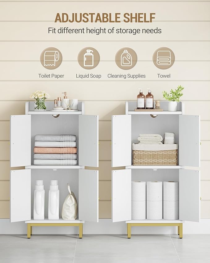 Bathroom Cabinet, Small Storage Cabinet with 4 Doors, Bathroom Organizers and Storage Cabinets with Adjustable Feet. Cabinets Freestanding for Living Room, Kitchen, 7.1"D x 14.6"W x 32.7"H