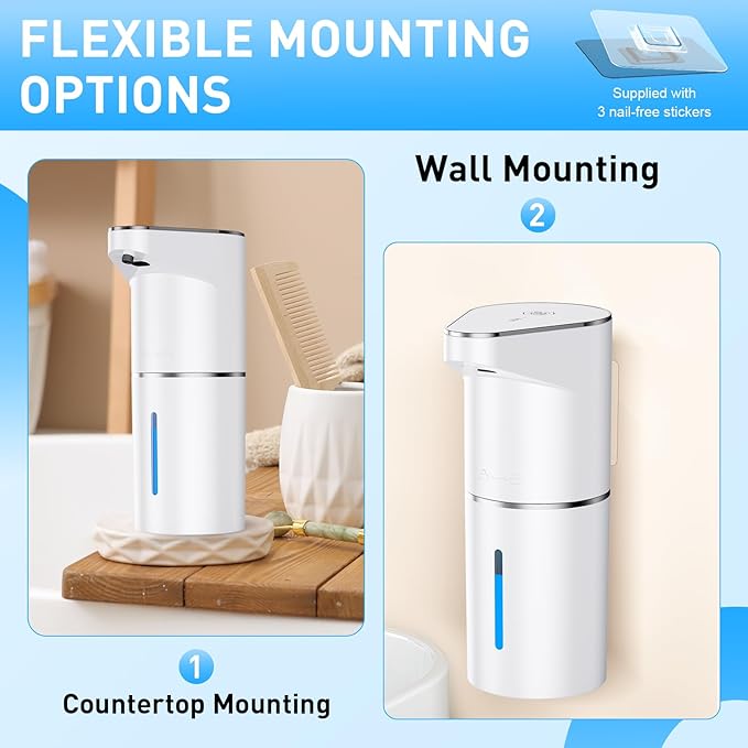 Automatic Soap Dispenser,Touchless Hand Wall Mount Rechargeable 3 Gear Adjustable Electric Soap Dispenser 350ml with Infrared Motion Sensor for Bathroom,Kitchen,Office, White Foam