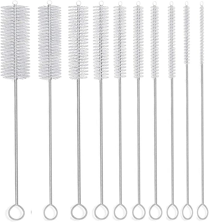 Long Straw Brush, Nylon Pipe Tube Cleaner 8-ihch 10 Different Diameters Set of 10