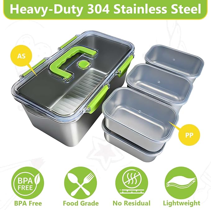 YINGRACE 7-Piece 304 Stainless Steel Food Storage Containers Set with Clear Lids, Meal Prep Deli Meat Container Fridge Organizers, Bacon Cheese Container, Dishwasher Safe, Two Sizes, 169oz and 20oz
