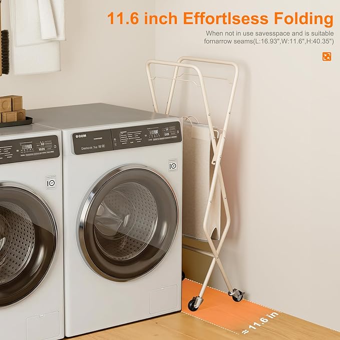Laundry Basket with Wheels:88L Rolling Laundry Cart Foldable Metal Frame Dirty Clothes Laundry Hamper 36"H 4 Caster 2 Brake Waterproof Removable Liner Carry Handle for Dorm Laundry Room,Cream