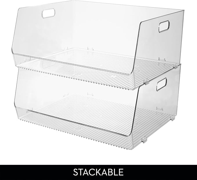 iDesign Stackable Open-Front Storage Bin, Extra Long Organizer for Kitchen or Pantry, Clear