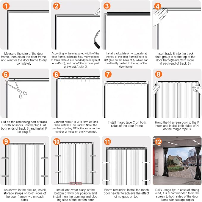 Sliding Garage Door Screen 16x7FT for 2 Car Garage Doors, Magnetic Garage Screen Door with Track Closure, Thicker 265g/㎡ Mesh, 16x7Ft Retractable Garage Door Screen(Patent has Been published)