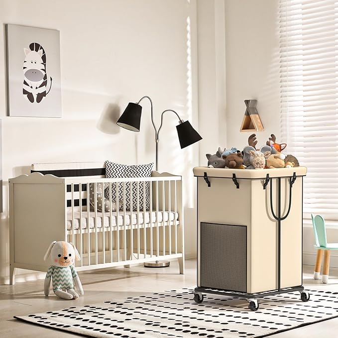 150L Large Laundry Hampers, Oxford Fabric Laundry Hampers Clothes Hampers, Metal Frame and Removable Bag Design with Wheels, Suitable for Bedroom, Bathroom, Dorm Room, Laundry Room (White)