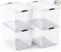 Lifetime Appliance Parts 4 PACK 97 Qt. Plastic Storage Bin Tote Organizing Container with Ultra Durable Lid & Secure Latching Buckles Stackable Extra Strength Clear w/Black Handle