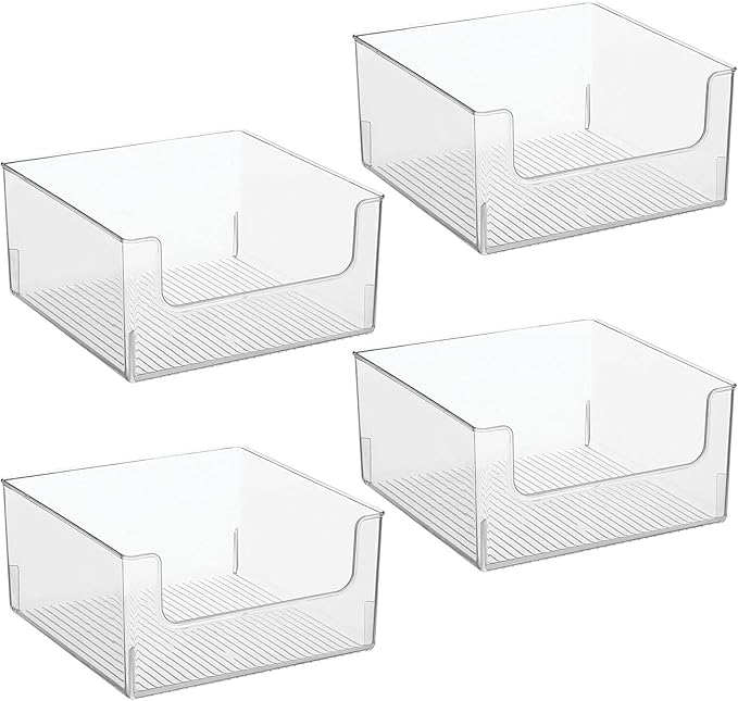 mDesign Modern Wide Plastic Open Front Dip Storage Organizer Bin Basket for Bathroom Organization - Vanity Shelf, Cubby, Cabinet, and Closet Organizing Decor - Ligne Collection - 4 Pack - Clear