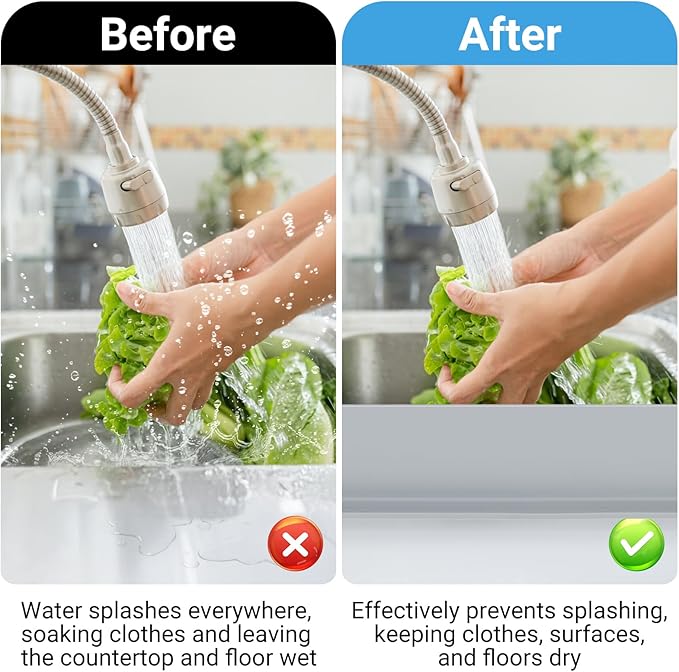 19.29 inch Kitchen Sink Splash Guard, Silicone Sink Baffle Splash Guard, Backsplash Protector for Kitchen Countertop & Bathroom Bathtub with Non-Slip Strong Suction, Gray