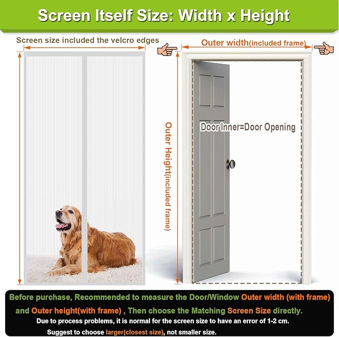 Magnetic Screen Door Heavy Duty, Front Door Screen Magnetic Closure Thicken Tear-Resistant Mesh Keep Bugs Out, White - Net Curtain Itself Size 36" x 77"