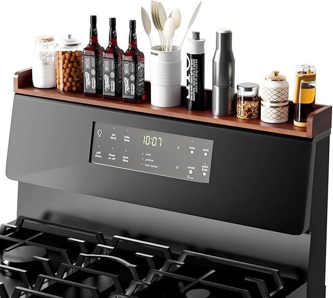 Fun Memories Magnetic Stove Top Shelf, 30" Pine Wood Wall Mounted Shelf for Kitchen Home Storage Organization, Heat and Pressure Resistant, 1pcs, Walnut