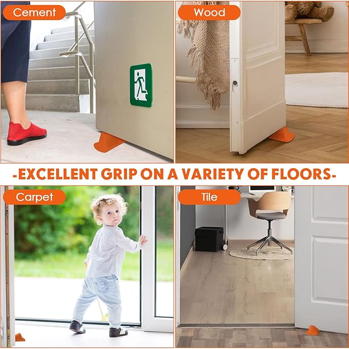 Frienda 4 Pcs Jumbo Door Stoppers Heavy Duty Door Stopper Tall up to 2inch Tall Wedge TPR Large Wedge Stackable Big Rubber Doorstop for Hotel Carpet Hardwood Concrete and Tile (Orange)