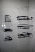 vomoni 6-Pack Adhesive Shower Caddy Organizer - Rustproof No-Drill Bathroom Shelves for Storage & Home Decor, Wall-Mounted Shower Shelf with Large Capacity, Removable Hooks, Black Corner Shower Rack