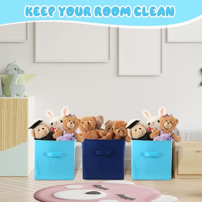 Yinder 12 Pcs Cube Storage Bin Blue 11'' Storage Bins for Playroom Decor Colorful Bins for Kids Foldable Baskets for Nursery Organizer Boxes Fabric Boxes