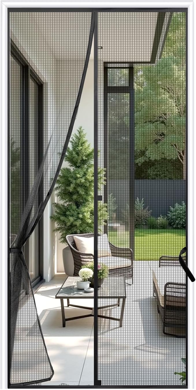 Sunolga 32 x 81 Inch Magnetic Screen Door, Fits Doors Size 30 x 80 Inch, Reinforced Fiberglass Screen Door Mesh with Full Frame Hook & Loop, Door Screen Magnetic Closure for Hands-Free