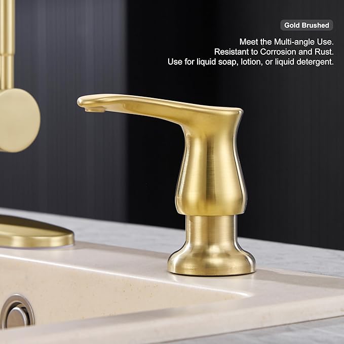 GAGALIFE Kitchen Sink Soap Dispenser Gold, Built in Soap Dispenser with 17 OZ Bottle, Refill from The Top, Liquid Dispenser for Kitchen Sink