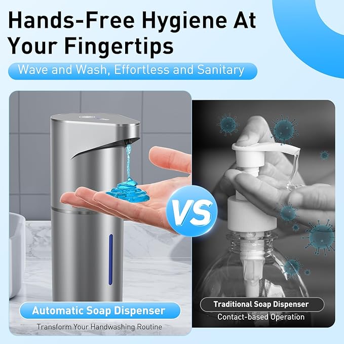 Automatic Soap Dispenser,Touchless Hand Wall Mount Rechargeable 3 Gear Adjustable Electric Soap Dispenser 350ml with Infrared Motion Sensor for Bathroom,Kitchen,Office, Silvery Gel