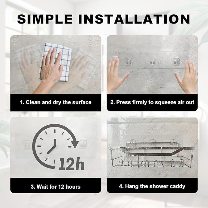 Adhesive Shower Caddy Replaycement for Wall Mount Shower Caddies,Wall Adhesive Strips Heavy Duty for Storage Shelves - Shower Shelf Adhesive Over The Shower Caddy Sticker Replacement 1PCS
