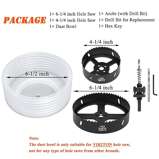 6-1/4 & 4-1/4 Hole Saw for Recessed Lights, 6.25 & 4.25 Inch Hole Cutter with Dust Bowl Catcher for Led Recessed Lighting 6 Inch & 4 Inch and Wood Metal Drywall, Bi-Metal Construction, Black