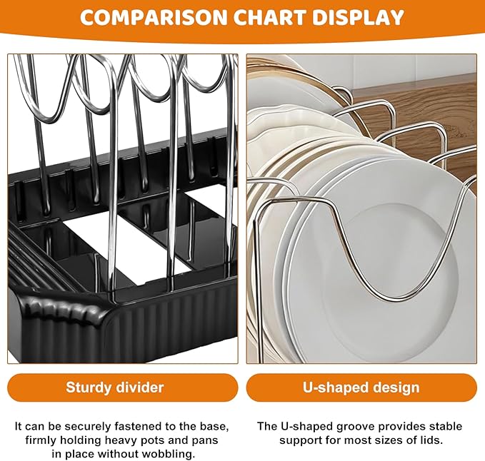 Expandable Pot Rack Organizer, 12 Adjustable Compartments, Pot and Pan Organizer Rack for Cabinet with Cup Brush Dividers, 13 -22" Wide Adjustable Pan Organizer - Pantry Countertop Storage (Black)
