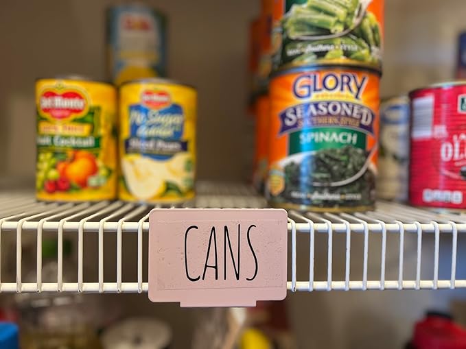 Hygge & Sage: Metal Non-Slip Basket Labels Clip On for Storage Bins, or Wire Racks | Includes 8 Labels, 8 Non-Slip Pads and 2 Free Markers (Pink)