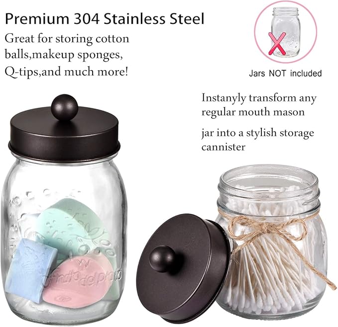 Mason Jar Bathroom Accessories Set(4pcs)- Jars Not Included - Foaming Soap Dispenser,Toothbrush Holder, and Apothecary Storage Jars Lids -Rustic Farmhouse Decor,Brown
