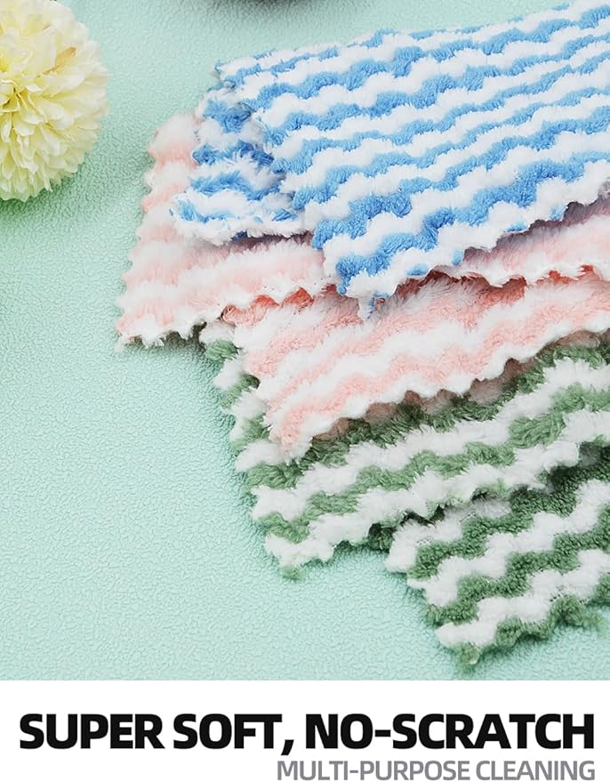 10PACK Kitchen Cleaning Cloths, Microfiber Dish Cloths: All-Purpose Washing/Soft/Lint Free/Absorbent/Quick Dry Reusable Washable Towels for Bathroom/Car/Glass, 10''x10'' - Pink