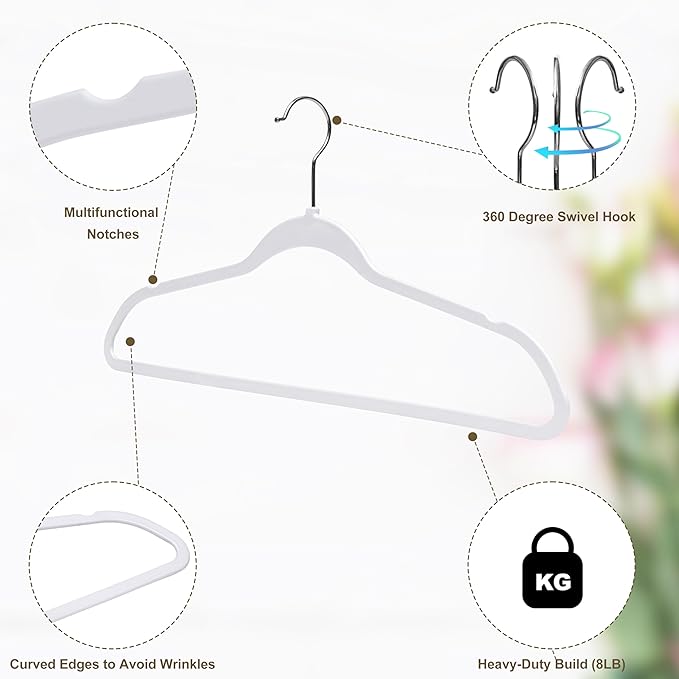 Quality Hangers 200 Pack Slim Plastic Hangers for Clothes - 16.5" Won't Crease Your Clothes, Heavy Duty Non-Velvet White Hangers, 360° Swivel Chrome Hook Dresses Coats Shirts