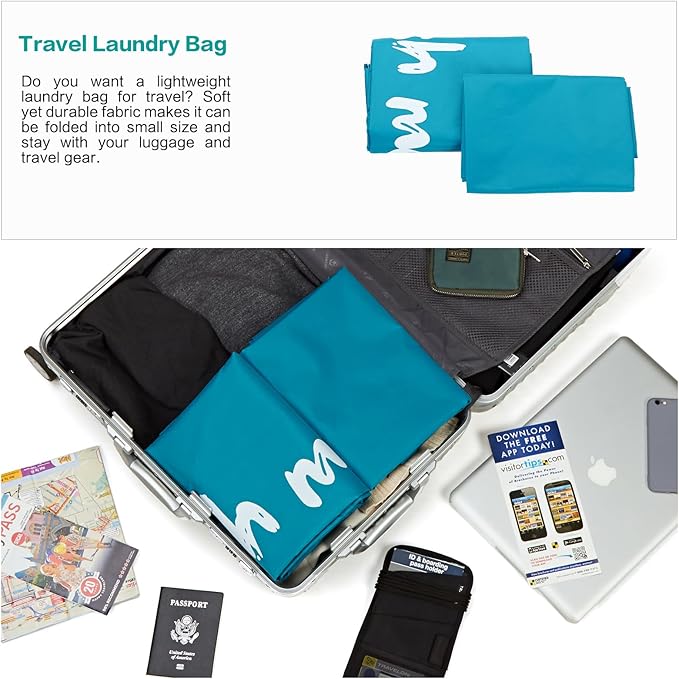 HOMEST XL Wash Me Travel Laundry Bag, Dirty Clothes Organizer, Large Enough to Hold 4 Loads of Garments, Easy Fit a Hamper or Clothing Basket, Light Blue
