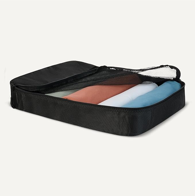 Amazon Essentials 4-Piece Packing Cubes Travel Accessories Set, Luggage Organizer with Double Zipper, Mesh Top, 100% Polyester, 2 Medium/2 Large, Black (Previously Amazon Basics)