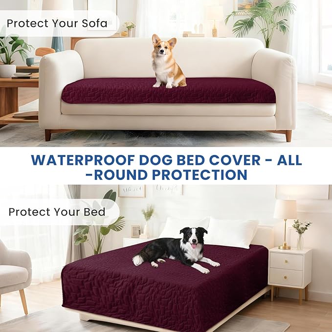 Waterproof Dog Blanket, Non-Slip Soft Pet Bed Cover, Couch Cover for Dogs Washable, Protects Sofa, Furniture, Crate, Car, Tear Resistant Leakproof Pet Blanket Christmas (68x82 Inch, Burgundy)