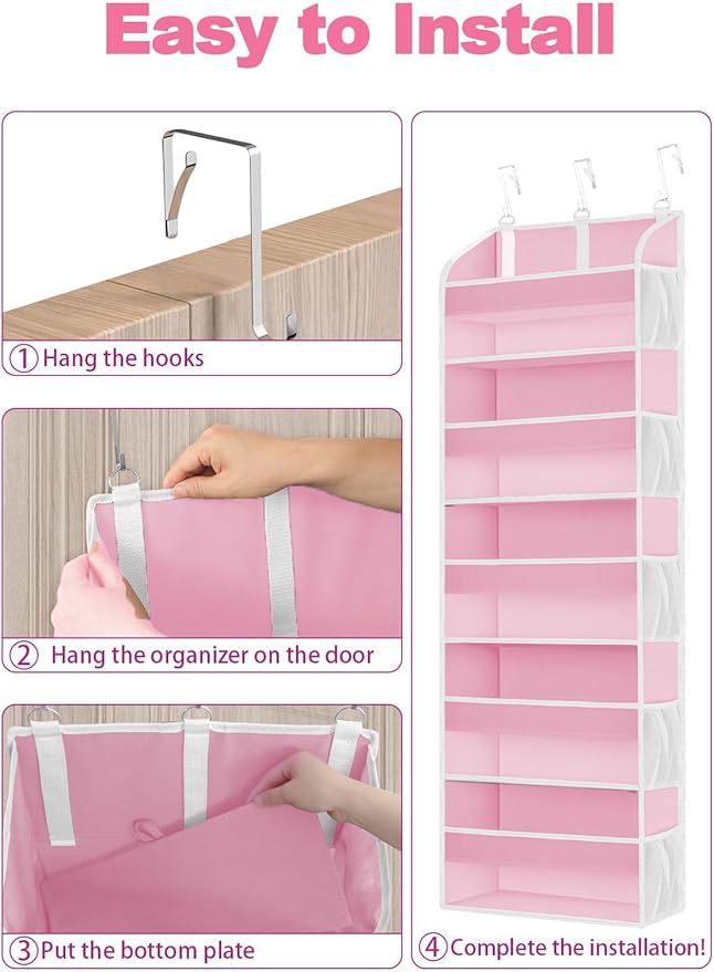 2 Pack Over The Door Storage Organizer with 5 Pockets 10 Mesh Pockets, 44 lbs Weight Capacity Door Hanging Organizers and Storage for Bedroom,Bathroom,Nursery,Kidroom,Babyroom