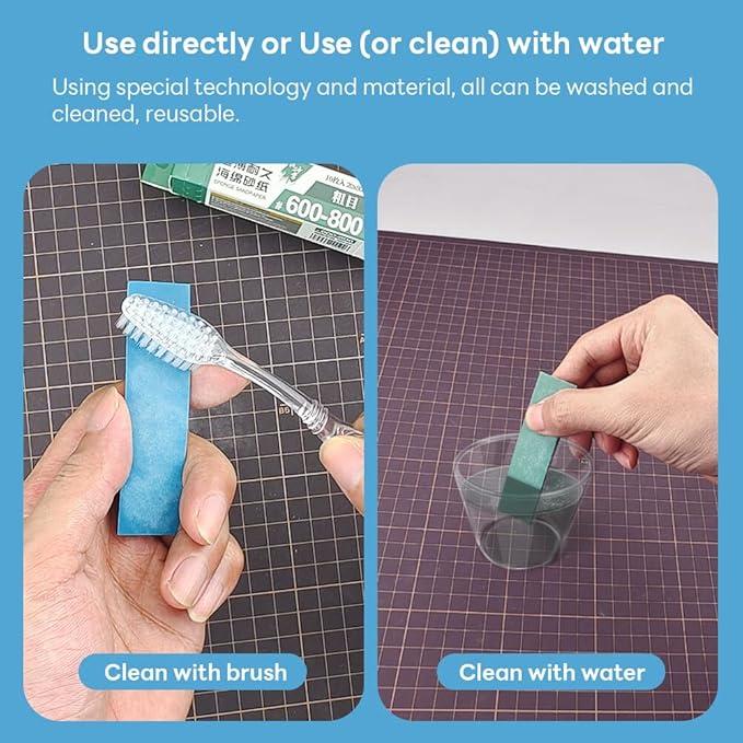 stedi Sanding Sponge for Model Gundam Building, Hobby Model Tools Hand Sanding Block Waterproof Wet Dry Reuse 1000 to 2500 Grit Sandpaper, 30 Sheets