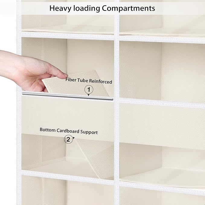 Univivi 6-Shelf Baby Door Storage Over Door Fabric Hanging Organizer with 10 Deep Pockets and 4 Small PVC Pockets Wall Mount Hanging Storage Organizers for Baby Essential (Beige)