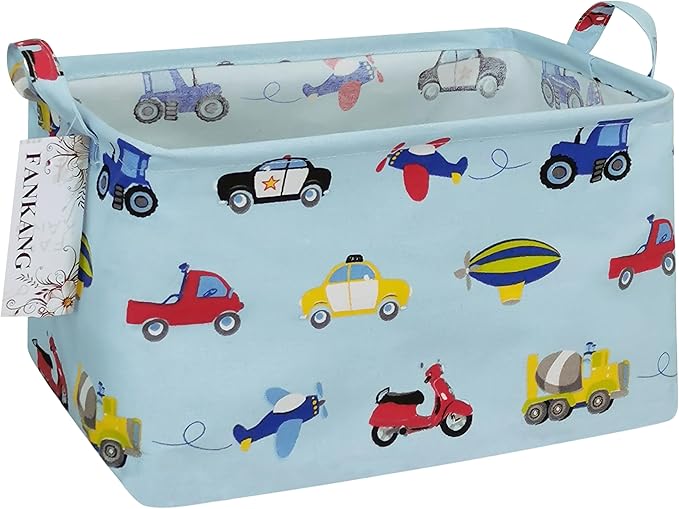 FANKANG Storage Basket,Nursery Hamper Canvas Laundry Basket Foldable with Waterproof PE Coating Storage, Office, Bedroom, Clothes,Toys (Rec-Car)