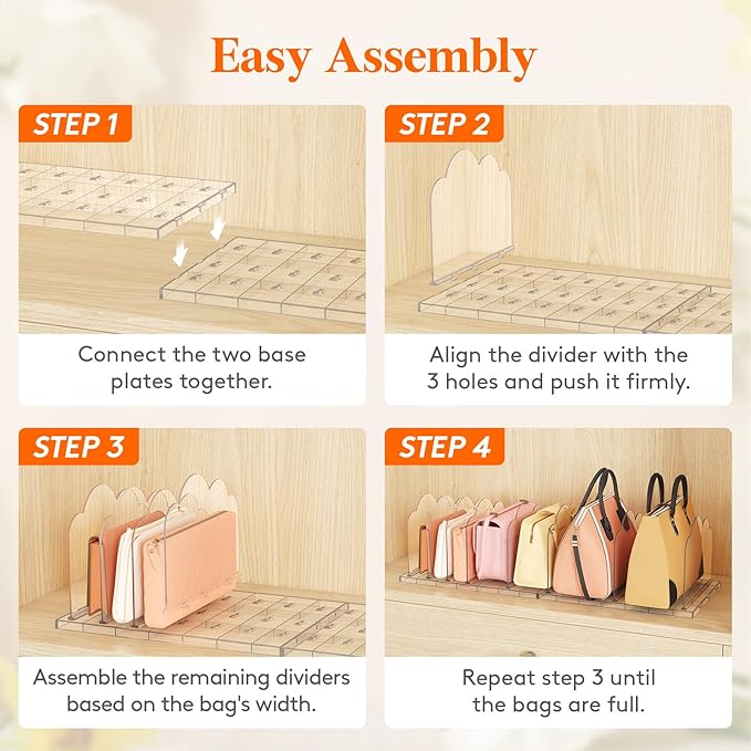 Lifewit Purse Organizer for Closet, Clear Handbags Storage Organizer, Adjustable Clutch Purse Storage Organizer Holder for Closet, 2 Pack Bookshelf Dividers for Sweater in Bedroom 35 x 24 cm/14 × 9.5"