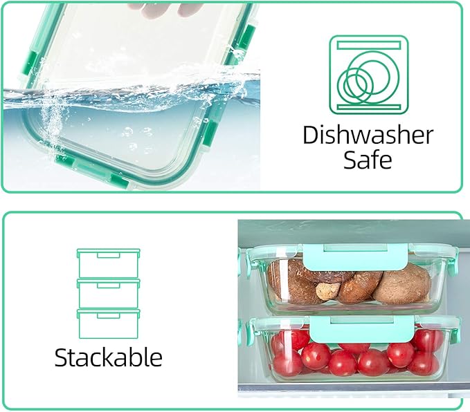C CREST [10-Pack] Glass Food Storage Containers with Lids, Airtight, BPA Free, Meal Prep Containers for Kitchen, Home Use