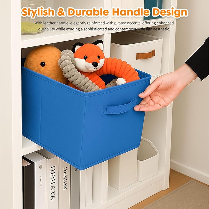 PowerKing Collapsible Storage Cubes with Handles, Fabric Foldable Bins for Closet Shelves, Durable Organization Storage Bins, 10.5'' x 11'' x 10.5'' (2Pack, Royal Blue)