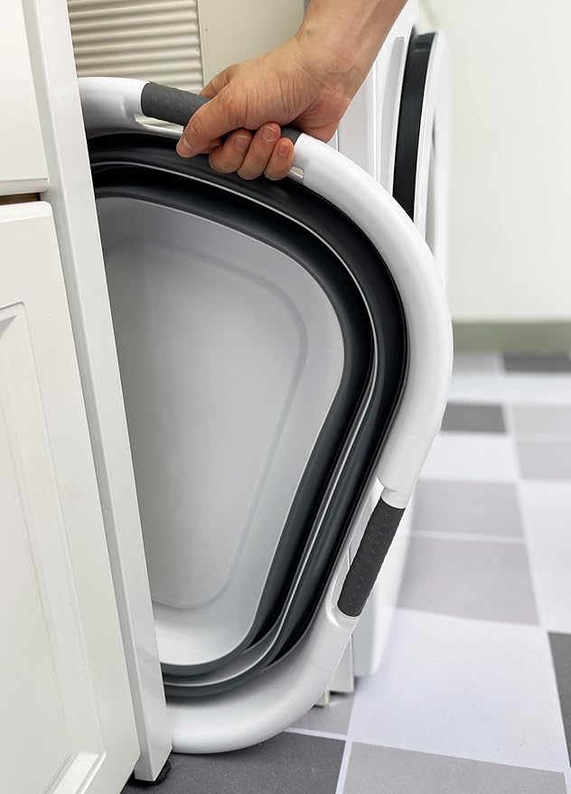 SAMMART 40L (10.5 gallon) Plastic Foldable Laundry Basket/Tub - Collapsible, Space Saving and Portable Laundry Hamper, Ideal for Home, Travel, Dorm, and Camping (1, White/Steel Gray)