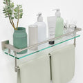 SFGSOWOR 24-Inch Modern Wall-Mounted Bathroom Glass Shelf with 1 Shelf, Brushed Nickel, 1 Towel Bar, 45 lbs Weight Capacity