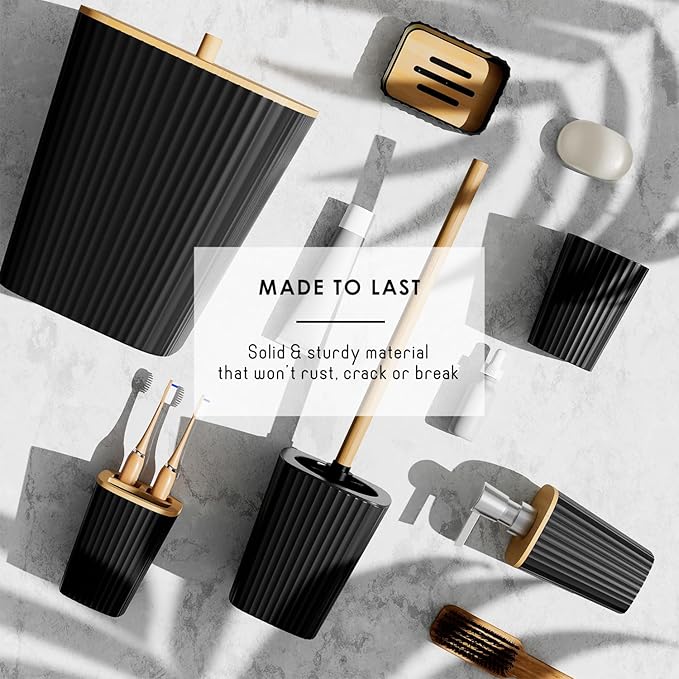 Clara Clark Bathroom Accessories Set - Bathroom Set, Bathroom Sets with Shower Curtain and Rugs, Shower Curtain Set with Bathroom Trash Can - Ombre Black - 22PC