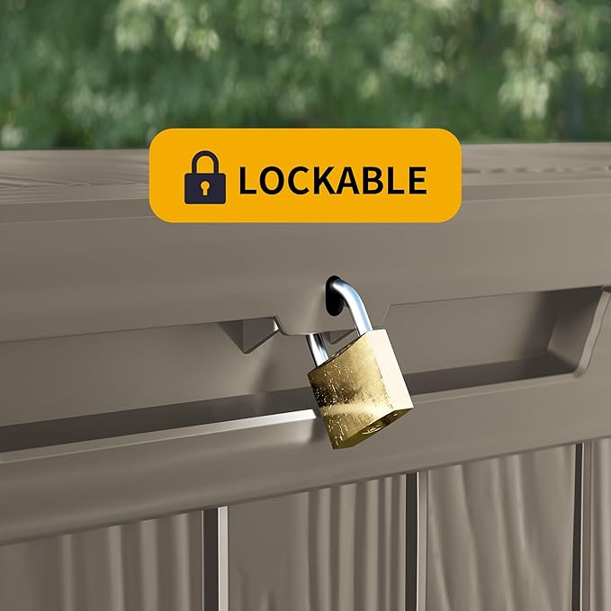 Outdoor Storage Box Waterproof, 200 Gallon Lockable Resin Large Deck Box, Patio Storage Bin for Pool Accessories Cushion Furniture, Garden Tools, UV-Resistant Outside Delivery, Grey