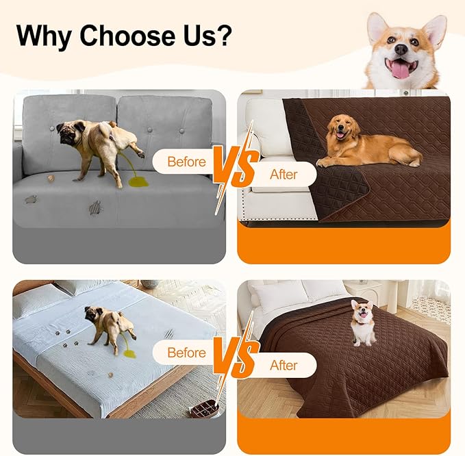 Smiry Reversible Waterproof Couch Covers for Sofa, Washable Dogs Pet Couch Covers for 3 Cushion Sofa Pet Friendly, Water Resistant Furniture Protector Slipcover, Geometric (40"x50", Brown/Chocolate)