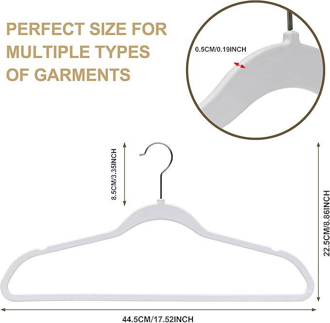 Quality Hangers 200 Pack Non-Velvet Plastic Hangers for Clothes - Heavy Duty Coat Hanger Set - Space-Saving Closet with Chrome Swivel Hook, Functional Non-Flocked Hangers - Cream White