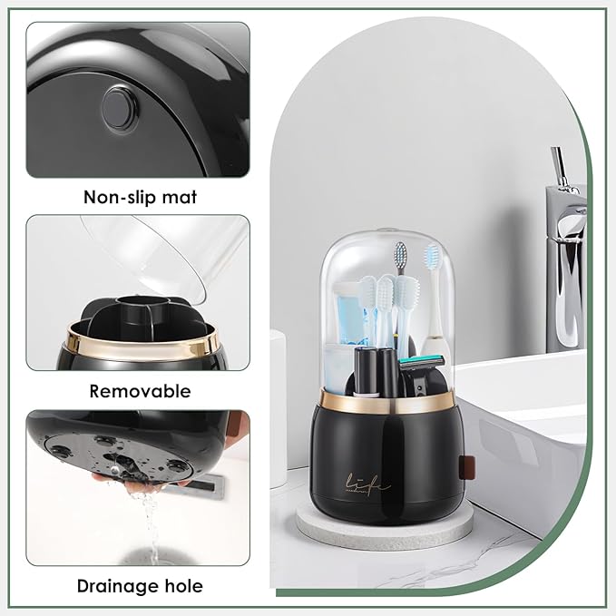 Toothbrush Holders for Bathrooms,Rotating 5-Slot with Cover and Draining Water,Kids Electric Toothbrush Holder and Toothpaste Stand Storage for Bathroom Accessories Counter Organizer Vanity