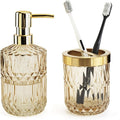 Glass Bathroom Accessories Set, 2PCS Clear Glass Bathroom Accessory, Toothbrush Holder and Soap Dispenser Set for Modern Bathroom Decor(Amber)