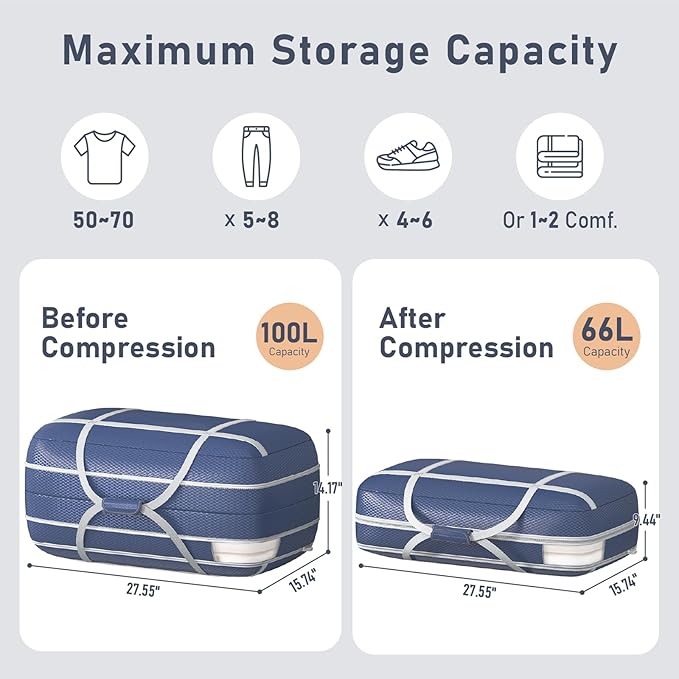 DIMJ Compression Moving Bags - Extra Large Heavy Duty Comforter Storage Bag with Window, Packing Totes with Strong Handles & Zipper, Space Saving Box Containers for Blanket, Clothes, Bedding, 2 Pack